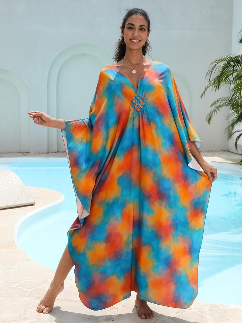 KEYLORTING Women's Plus Size Kaftan Dress – Plus Size Maxi Dress Moo Moos Beach Cover Up,Bathing Suit Cover-Up Loungewear - Image 4